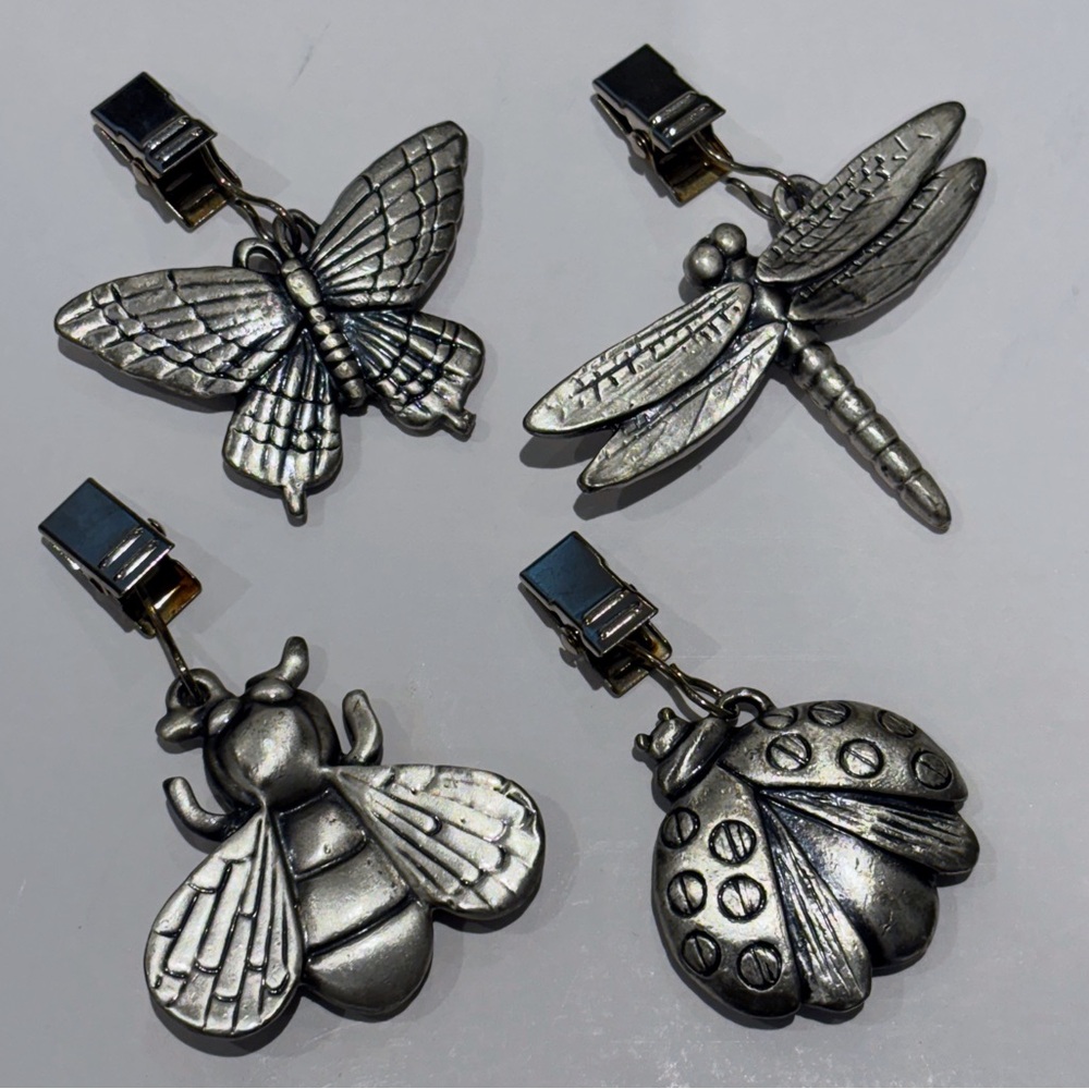 Set of 4 Vintage Metal Tablecloth Weights with Detail On Both Sides Ladybug Etc